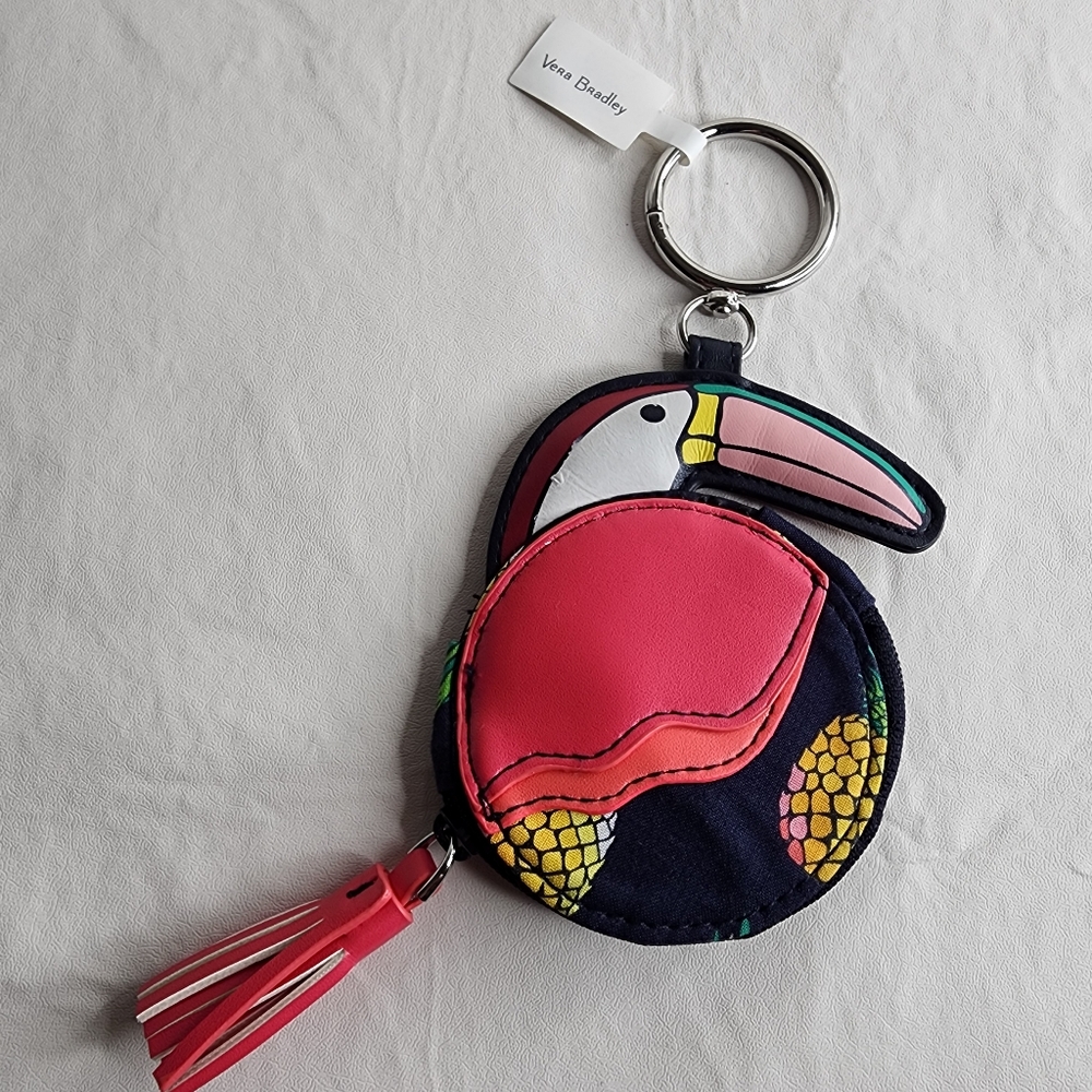 Vera Bradley Keychain Bag Charm Colorful Toucan Bird Coin Holder NWT